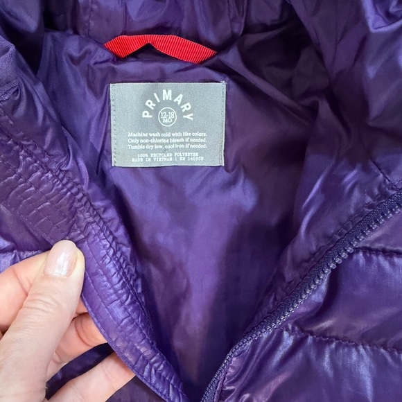 Primary Baby lightweight Puffer Suit Size 12-18 Months Purple bunting mittens - Picture 2 of 5